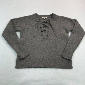 Madewell Merino Wool Cropped Sweater Womens XS Gray Lace-Up Preppy Classic
